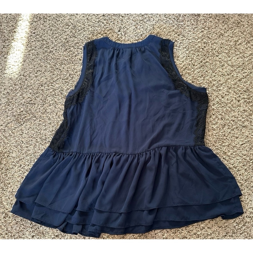 Land Bryant Women's Navy Blue Black Lace sleeveless peplum blouse Size 16 - Picture 8 of 10